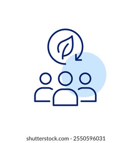 Group of people and leaf in recycling arrow. Sustainable community living. Environment conservation effort. Pixel perfect, editable stroke icon