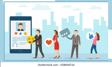 A group of people like it. People like their smartphone. Social Media Concept. Vector illustration, vector.