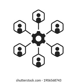 group of people like joint development or partnership. metaphor of human resources or recruitment and corporate culture. flat trend simple cogwheel with developer logotype graphic art design element