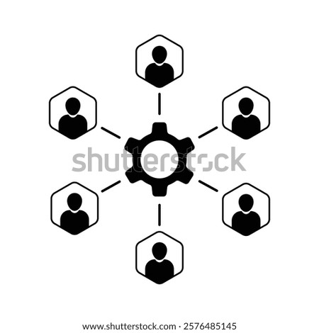 group of people like joint development or partnership. metaphor of human resources or recruitment and corporate culture. flat trend simple cogwheel with