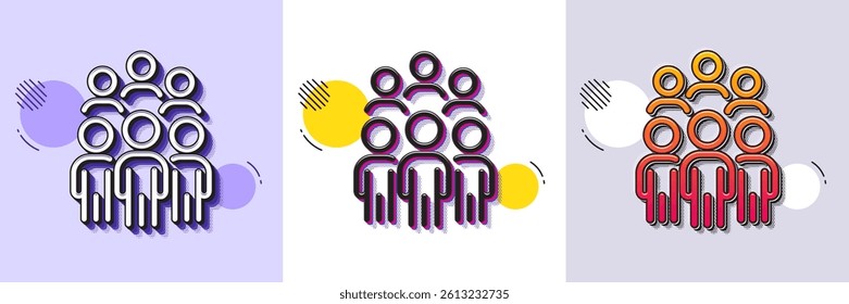 Group people line icon. Halftone dotted pattern. Gradient icon with grain shadow. Business conference sign. Team meeting symbol. Line group people icon. Various designs. Vector