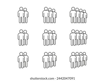 Group of people, line icon set. Teamwork, crowd of person. Business communication, leader and employee connection. Vector illustration