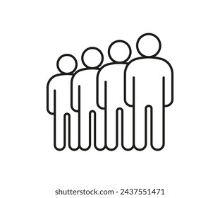 Grupo de personas, icono de línea. Trabajo en equipo, multitud de personas. Comunicación empresarial, líder y conexión con los empleados. Ilustración de vector