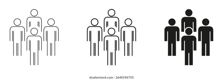 Group Of People Line And Solid Icon Set. Teamwork, Community, And Social Interaction Outline And Silhouette Symbol Collection. Collaborative Effort And Unity. Isolated Vector Illustration.