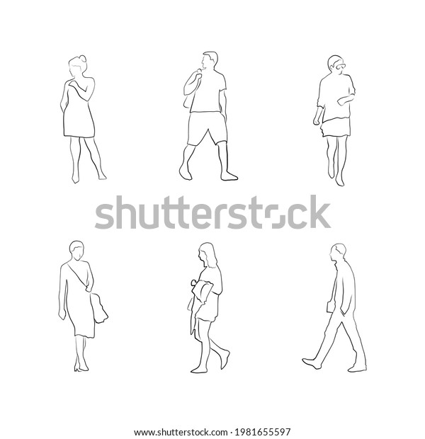 Group People Linear Vector Drawing Family Stock Vector (Royalty Free ...