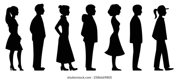 A group of people are lined up in a row, with some wearing skirts