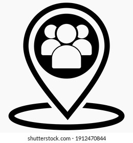 Group of people location icon. Gathering people. Place on the map of people. Vector icon.