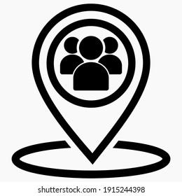 Group of people location icon. Gathering people. Place on the map of people. Vector icon.