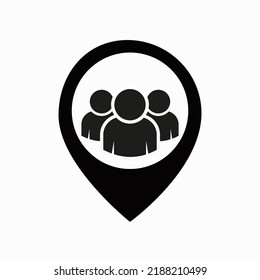 Group of people location icon. Gathering people. Place on the map of people. Vector icon.