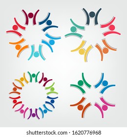 Group people logo in a circle.Persons teamwork holding