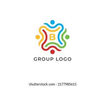 Group of People Logo Concept sign icon symbol Design with Letter B. Teamwork Logo Design. Vector illustration logo template