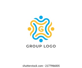 Símbolo del icono de símbolo del concepto del logotipo de grupo de personas Diseño con letra G. Diseño del logotipo de trabajo en equipo. Plantilla de logotipo de ilustración de vector