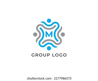 Símbolo del símbolo del logotipo del grupo de personas Diseño con el logotipo del equipo de la letra M. Diseño del logotipo del equipo. Plantilla de logotipo de ilustración de vector