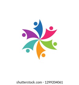 Group of people logo icon. Adoption, family, teamwork, friendship, and partnership, colorful vector illustration.