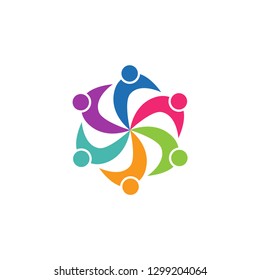 Group of people logo icon. Adoption, family, teamwork, friendship, and partnership, colorful vector illustration.