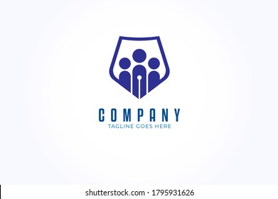 Group of people logo, ilustration of shiled, people and nib, creative logo design template, vector illustration