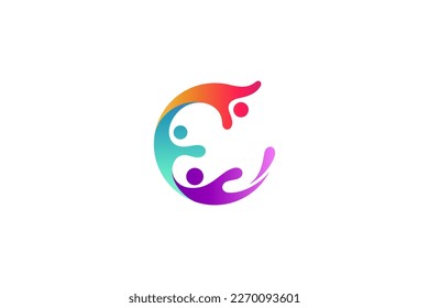 Group of people logo with shape people care for each other in colorful design