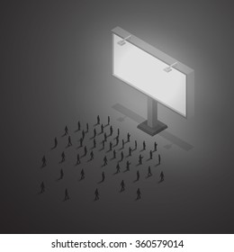 A group of people looking at the billboard. Isometric illustration vector EPS 10
