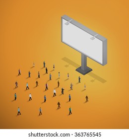 A group of people looking at the billboard. Isometric illustration vector EPS 10