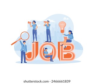 A group of people are looking for work. Search for job vacancies via the Internet. Job Search concept. Flat vector illustration.