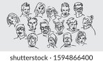 Group of people. Lots of different avatars. Portraits of men and women. Black and white flat people character design. outline icons set.  vector illustration. Face Line art