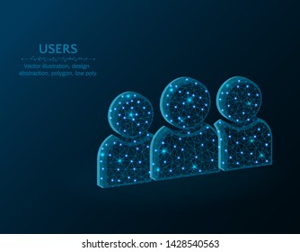 Group Of People Low Poly Design, Development Team Abstract Geometric Image, Users Symbol Wireframe Mesh Polygonal Vector Illustration Made From Points And Lines On Dark Blue Background