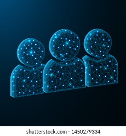 Group of people low poly design, development team abstract geometric image, users symbol wireframe mesh polygonal vector illustration made from points and lines on dark blue background