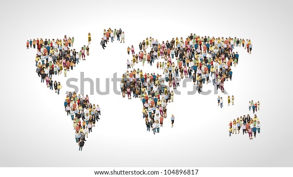 Group of people making a earth planet shape