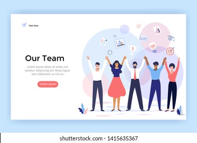 Group of people making high hands, business team concept illustration, perfect for web design, banner, mobile app, landing page, vector flat design