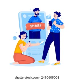 Group of people with a man request to share post on social media, Vector illustration