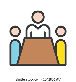 group of people meeting on table, communication icon.editable line