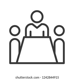 group of people meeting on table, communication icon.editable line