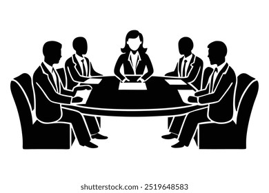 Group of People at a Meeting Table Silhouette, Vector Illustration