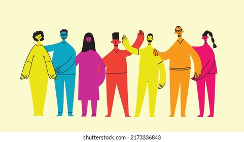 Group of people men, women are standing together. Concept of diversity, equality, tolerance, multicultural society. Vector set of multicultural people. - Shutterstock ID 2173336843