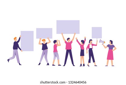 group of people men and women taking part of demonstration, activist and protester