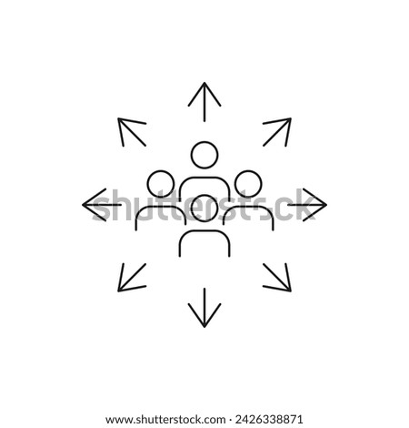 Group of people with multi-directional arrow icon line style isolated on white background. Vector illustration