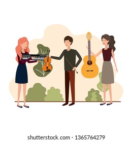 group of people with musical instruments in landscape