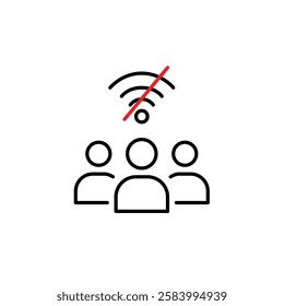 Group of people and no wi-fi symbol. Digital detox retreat. Offline gatherings. Pixel perfect vector icon