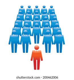 A group of people in the office and Leader. Organizational structure and team. Vector Illustration and icons set for infographics.