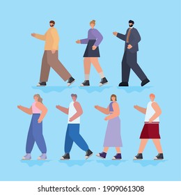 group of people on a blue background vector illustration design
