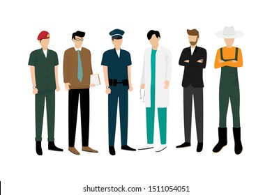 Group of people on each career isolated on white background. Vector illustration in flat design.