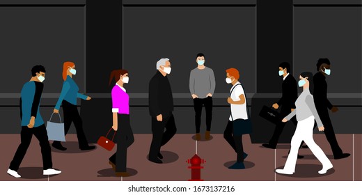 A group of people on the street using medical face mask vector illustration
