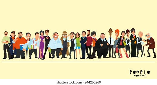 A Group Of People On A Yellow Background. Vector Illustration Of A Flat Style.