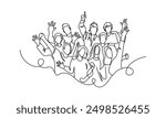 Group of People in one continuous line drawing. One line poster. Outline group of people. Element for interior design and presentations. Vector illustration.