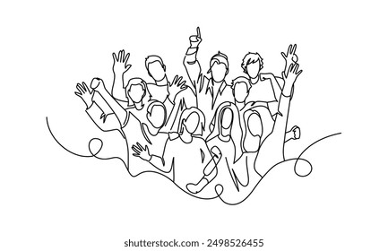 Group of People in one continuous line drawing. One line poster. Outline group of people. Element for interior design and presentations. Vector illustration.