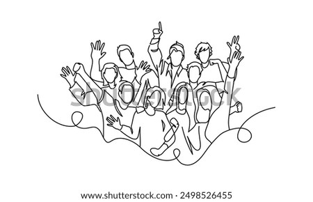 Group of People in one continuous line drawing. One line poster. Outline group of people. Element for interior design and presentations. Vector illustration.