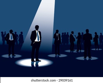 Group of people and one man selected, conceptual business illustration.