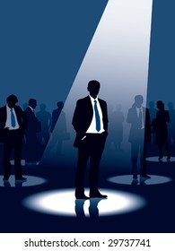 Group of people and one man selected, conceptual business illustration.