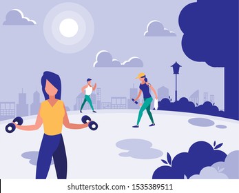 group of people in park in the city, scene of people outdoor vector illustration design