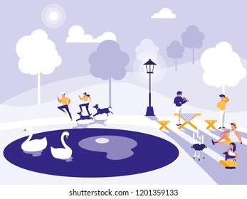 group of people in park isolated icon